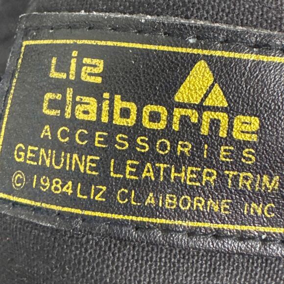 Vintage 80’s Liz Claiborne Signature Purse Crossbody Gray Black Monogram PVC - Picture 9 of 11